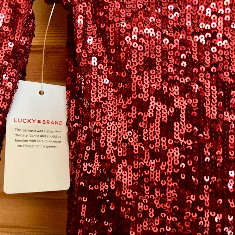 NWT Lucky Brand Sequin Long Sleeve Top - Red - Picture 4 of 8